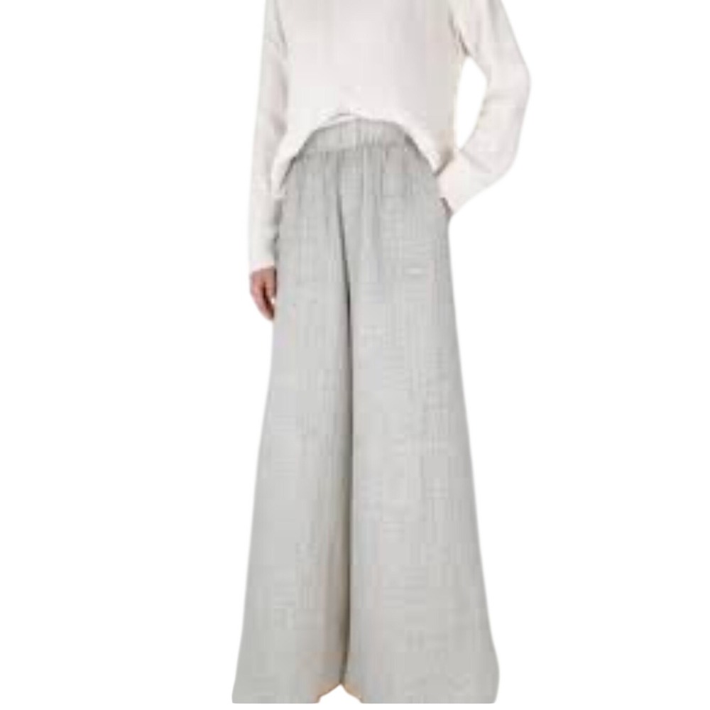 a. ren Women Medium Grey Cotton Gauze Wide Leg Elastic Waist Pocket Pants